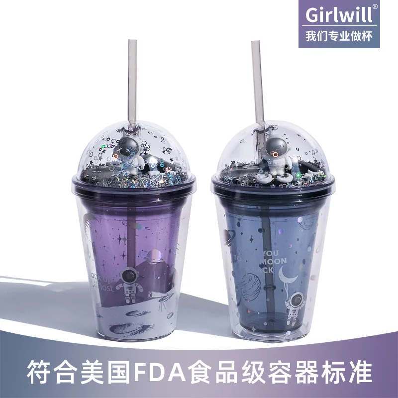

Creative Spaceman Straw Cup Net Red Straw Cup Creative Gift 380ml Large Capacity Plastic Cup Children's Cute Space Cup