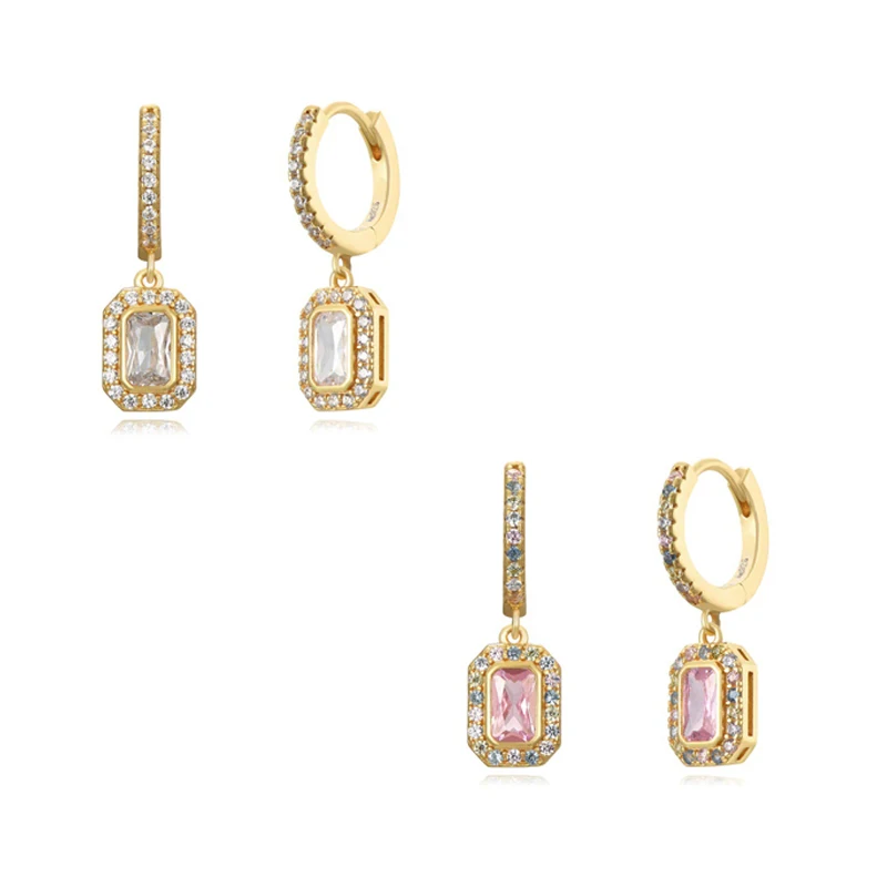 

Vintage Full Diamond Inlay Pink White Zircon Square Hoop Earrings For Women Luxury Trend Elegant Jewelry Gift