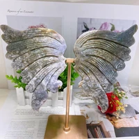 large size 1 pair natural crystal gemstone carving aquatic plants agate wing crafts healing stone gifts home ornament decoration