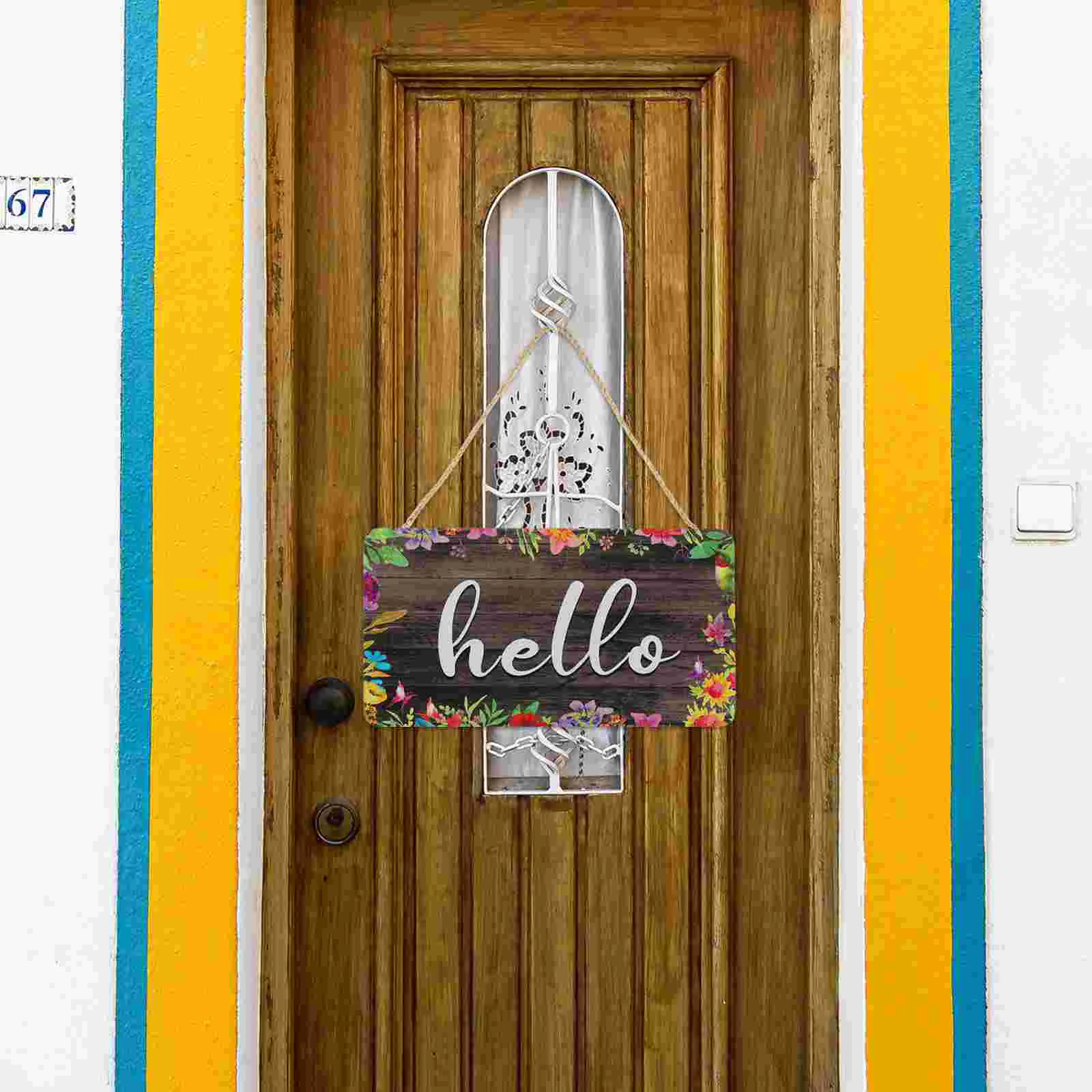 

Welcome Hello Sign Farmhouse Wooden Welcome Door Plate Hanging Decor Front Door Hanging Sign