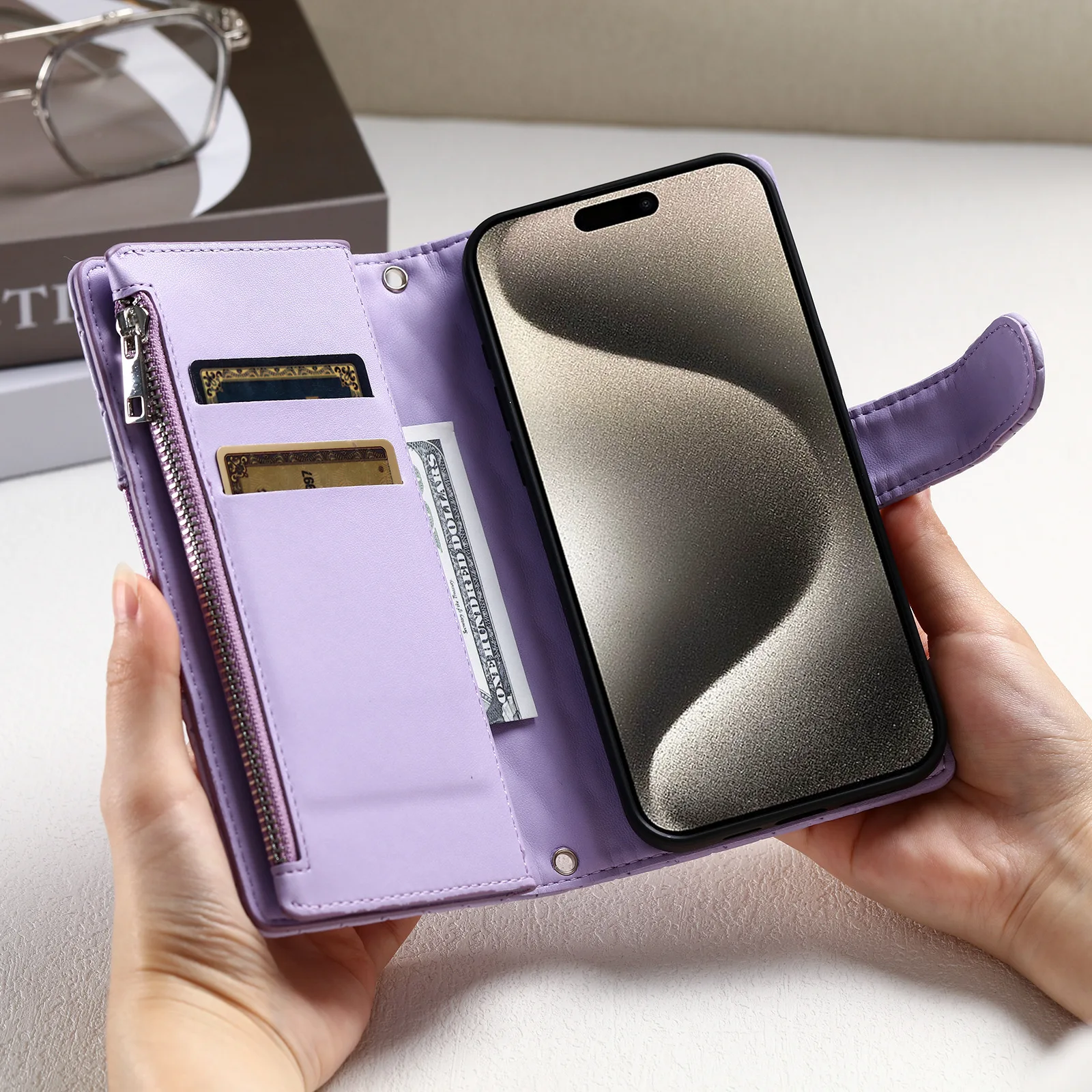 Роскошный кожаный чехол-кошелек с несколькими картами на молнии для OnePlus 12 11 11R 10