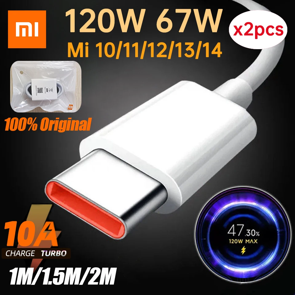 כבל מקורי של Xiaomi USB סוג C 120W 90W 67W טורבו מטען מהיר Mi 15 14 13 12 T Pro 11 Ultra Poco X6 X7 Redmi Note BlackShark