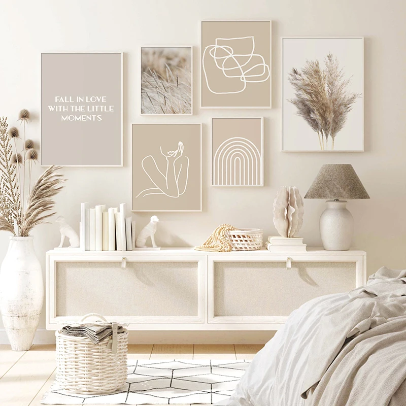 

Bohemian Neutral Art Engraving Posters and Prints Pampas Grass Canvas Painting Wall Art Pictures for Living Room Home Decoration