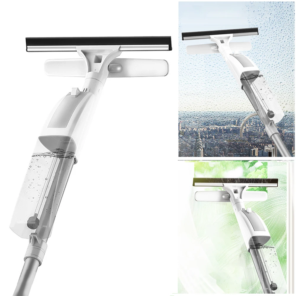 

With Water Spray Window Cleaner High Quality Glass Scurb Glass Cleaning Brush Aluminum Long Handle Wiper