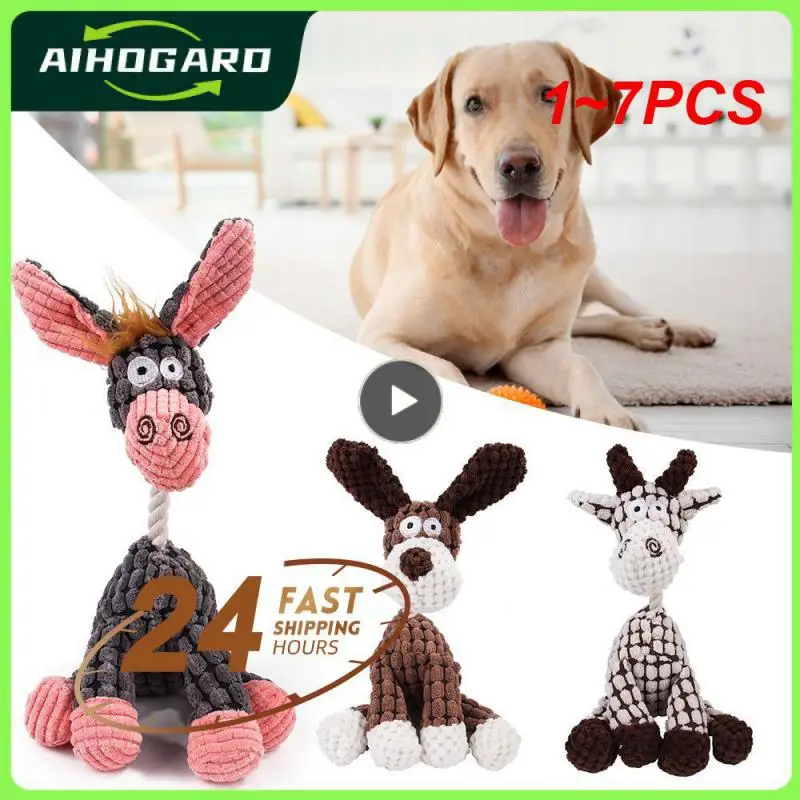 

1~7PCS Fun Pet Toy Donkey Shape Corduroy Chew Toy For Dogs Puppy Squeaker Squeaky Plush Bone Molar Dog Toy Pet Training Dog