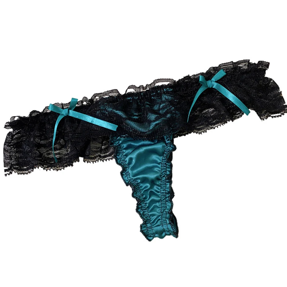 

Lace Stretch Satin Thongs Women's Sexy Lace Low Rise Briefs Ruffles Panties T-Back G-strings Breathable Underpants Lingerie A50