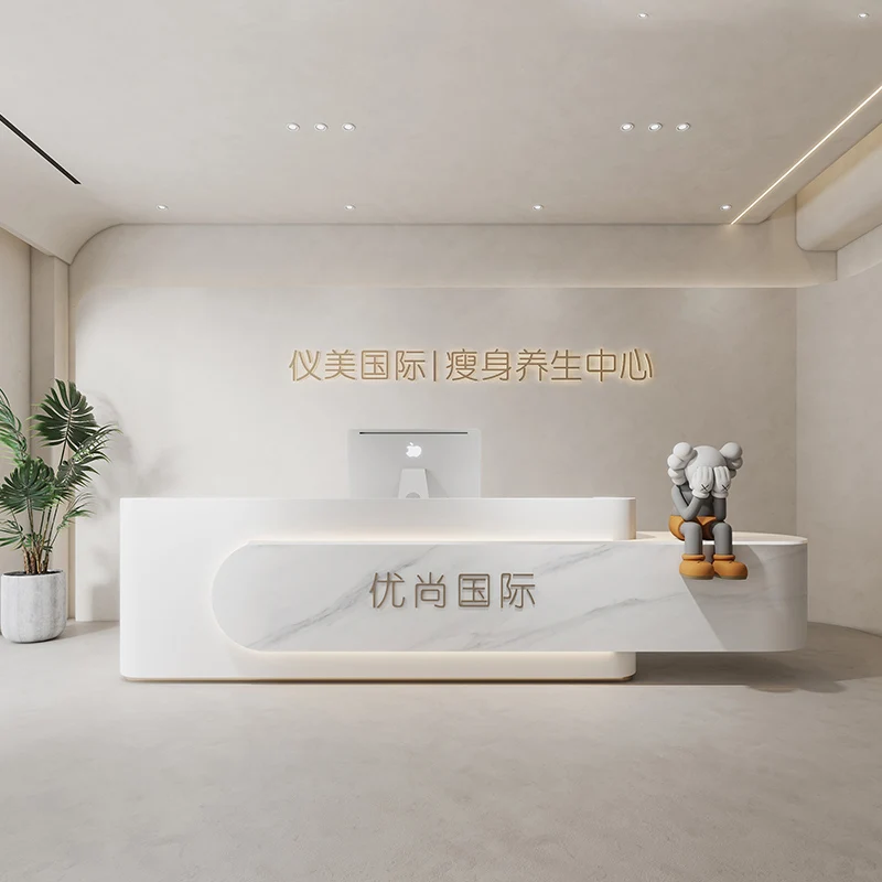 Офисная стойка для регистрации Pulpito розовая Простая Стойка салона красоты белая