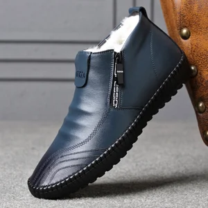 Мужские Водонепроницаемые ботинки из натуральной кожи, коричневые повседневные ботинки из мягкой натуральной шерсти, Рабочая обувь для вождения, зима 2022