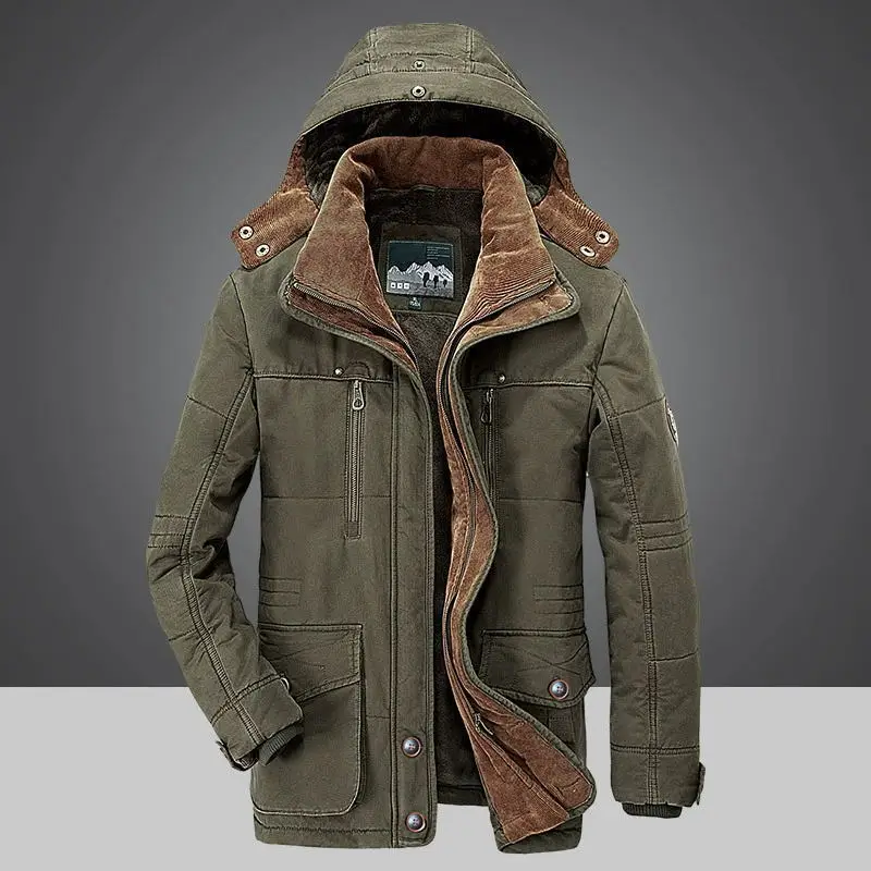 

Men's Winter Jacket 2022 Parka Mid-length Plus Velvet Thick Warm Multi Pocket Jackets Solid Parkas Male Coat Large Size Clothing
