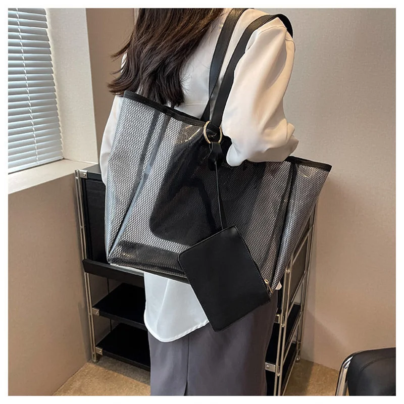 Transparent PVC Women Bag 2 Pcs /Set Luxury Summer Handbag Fashion Clear Bag Lady Jelly Handbags Feminina  Crossbody Shopper