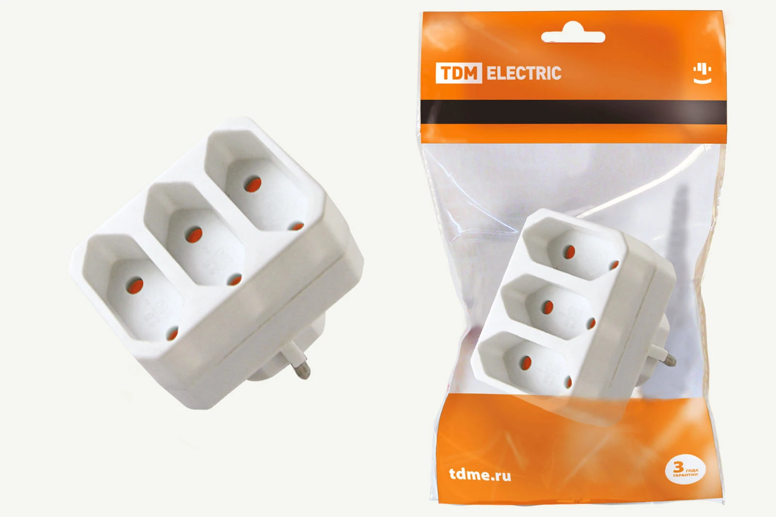 Блок на 3 гнезда 2П 2 5 А 250 B под плоскую вилку белый TDM |