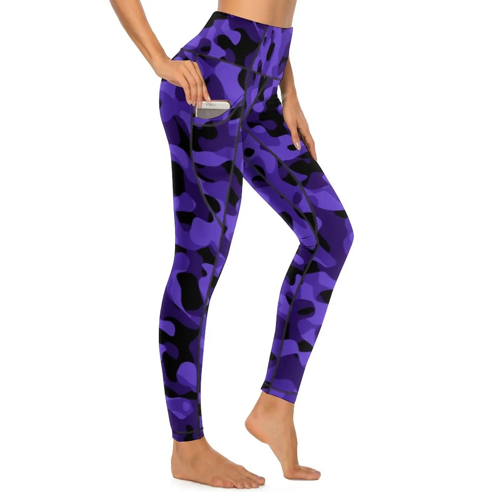 

Dark Camo Print Leggings Purple Black Running Yoga Pants Female High Waist Fashion Leggins Sexy Quick-Dry Custom Sports Tights