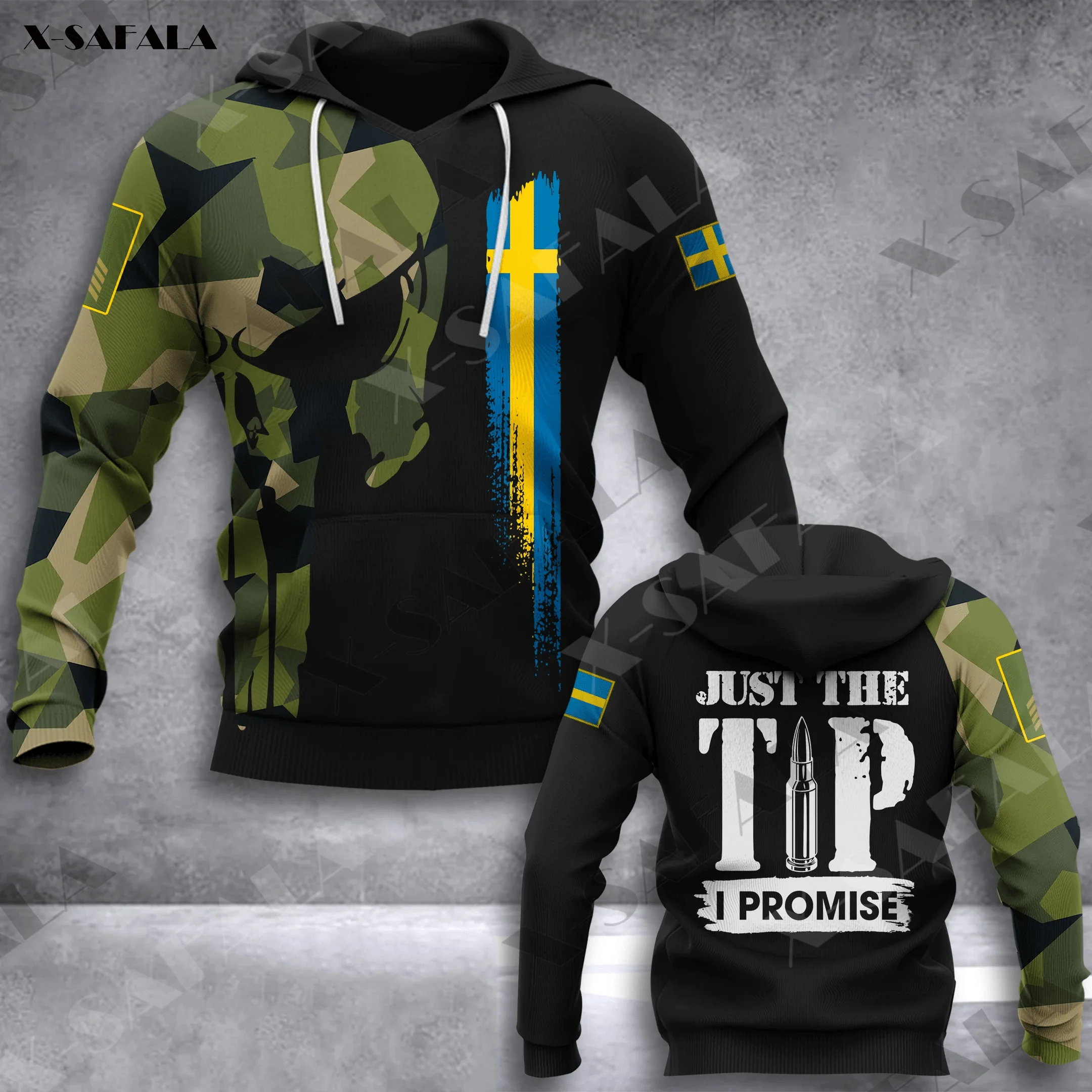Толстовка мужская с капюшоном свитшот эмблемой шведского флага армейского