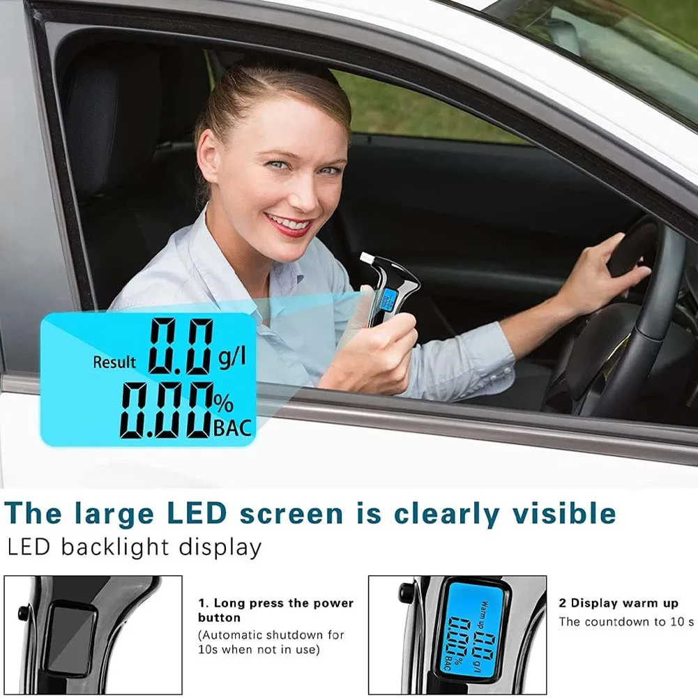 New Digital Arrival Alcohol Breath Tester Breathalyzer Drink Driving Analyzer Detector Test Police Breathalyser Device LEDScreen