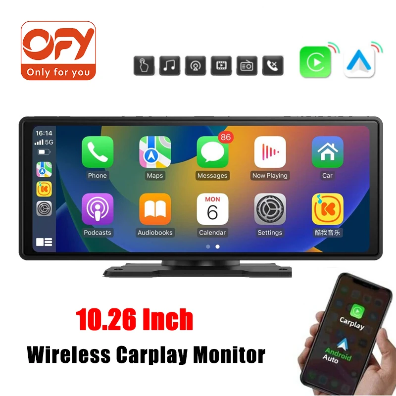 

10,26 дюймовый беспроводной монитор Carplay IPS сенсорный экран портативный автомобильный навигатор Bluetooth голосовой монитор обратного изображени...