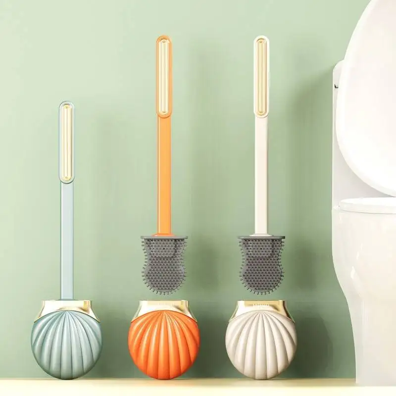

Silicone Toilet Brush Set with Water Leak Proof Base Shell Shape Toilet Cleaning Brush Wall Mounted Wc Soft Bristles Brushes New