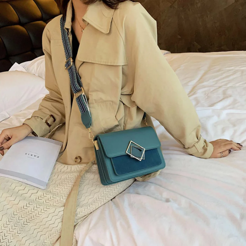 Women's Retro Fashion Wide Shoulder Small Square Bags Luxury Crossbody Underarm сумка женская Purses and Handbags Free Shipping