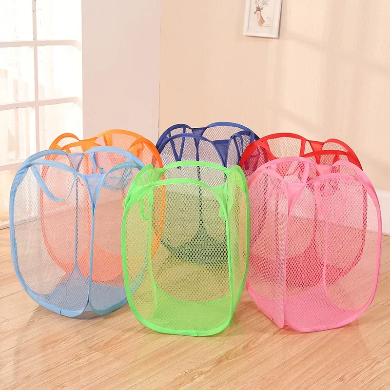

NEW 1Pc Large Laundry Basket Storage Light Nylon Mesh Foldable Household Dirty Clothes Bag Washing Child Storage Organization
