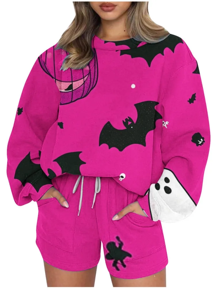 Женский костюм-двойка с принтом летучая мышь Свободный Повседневный костюм