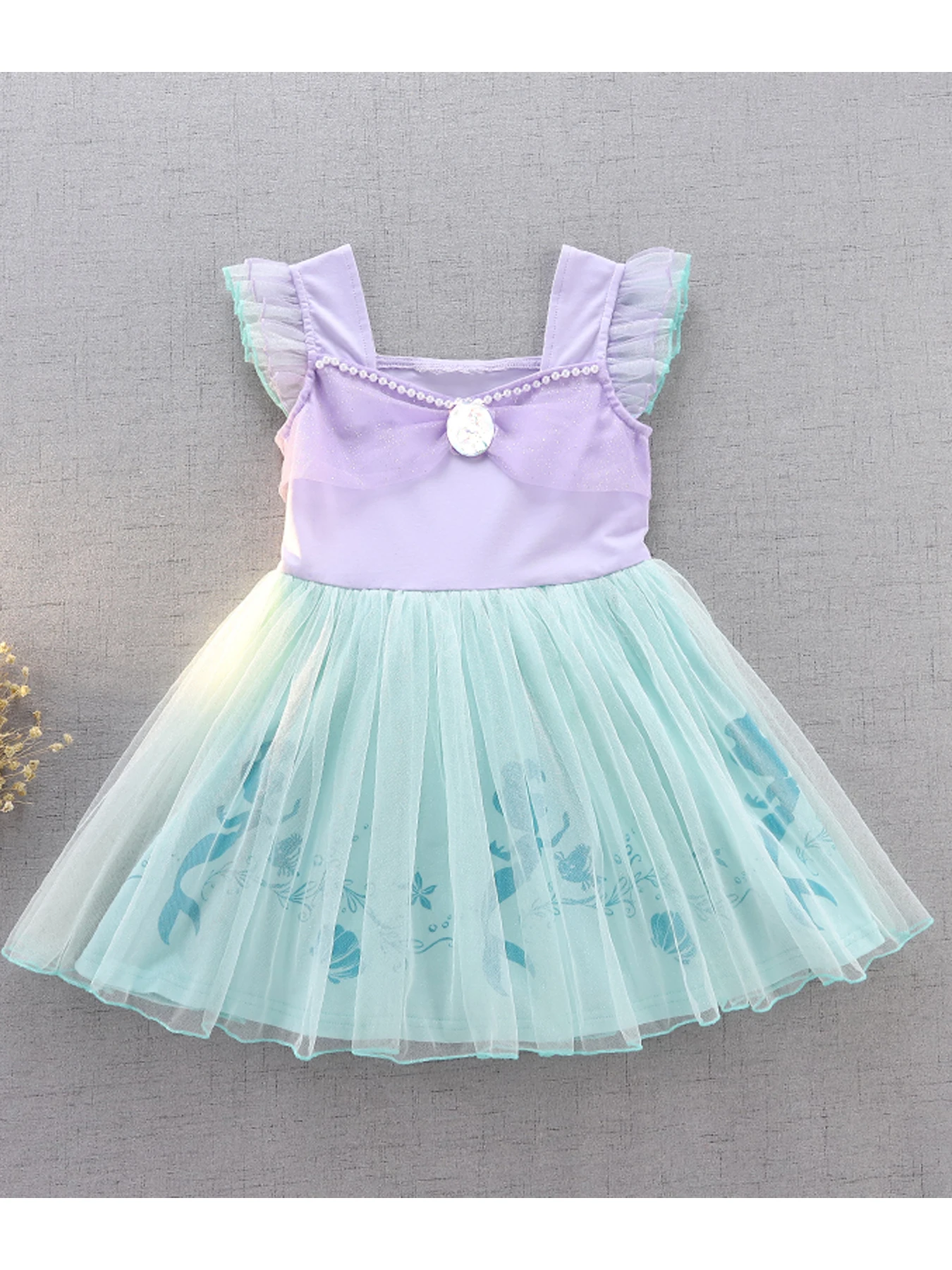 Желтое платье принцессы для девочек пышное тюлевое без рукавов со средней талией