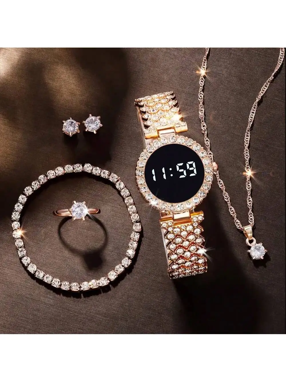 5 шт./комплект Женские электронные часы с браслетом