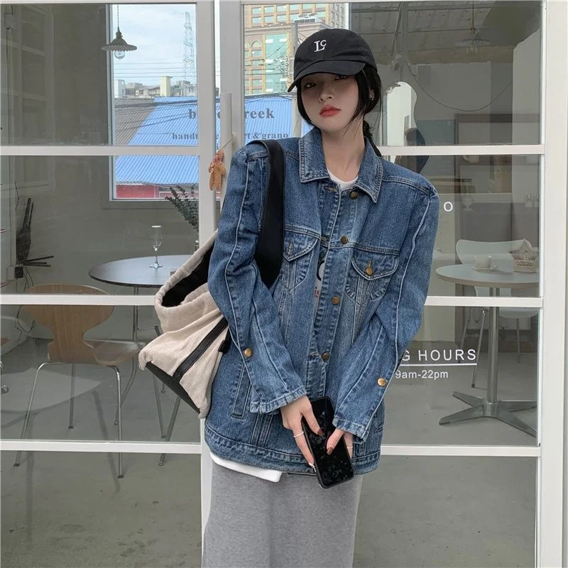 

2023 New Denim Coat Women's Spring Vintage Loose Oversized Blue Ripped Long Jean Jackets Cowboy Demin Jacket For Women Coats