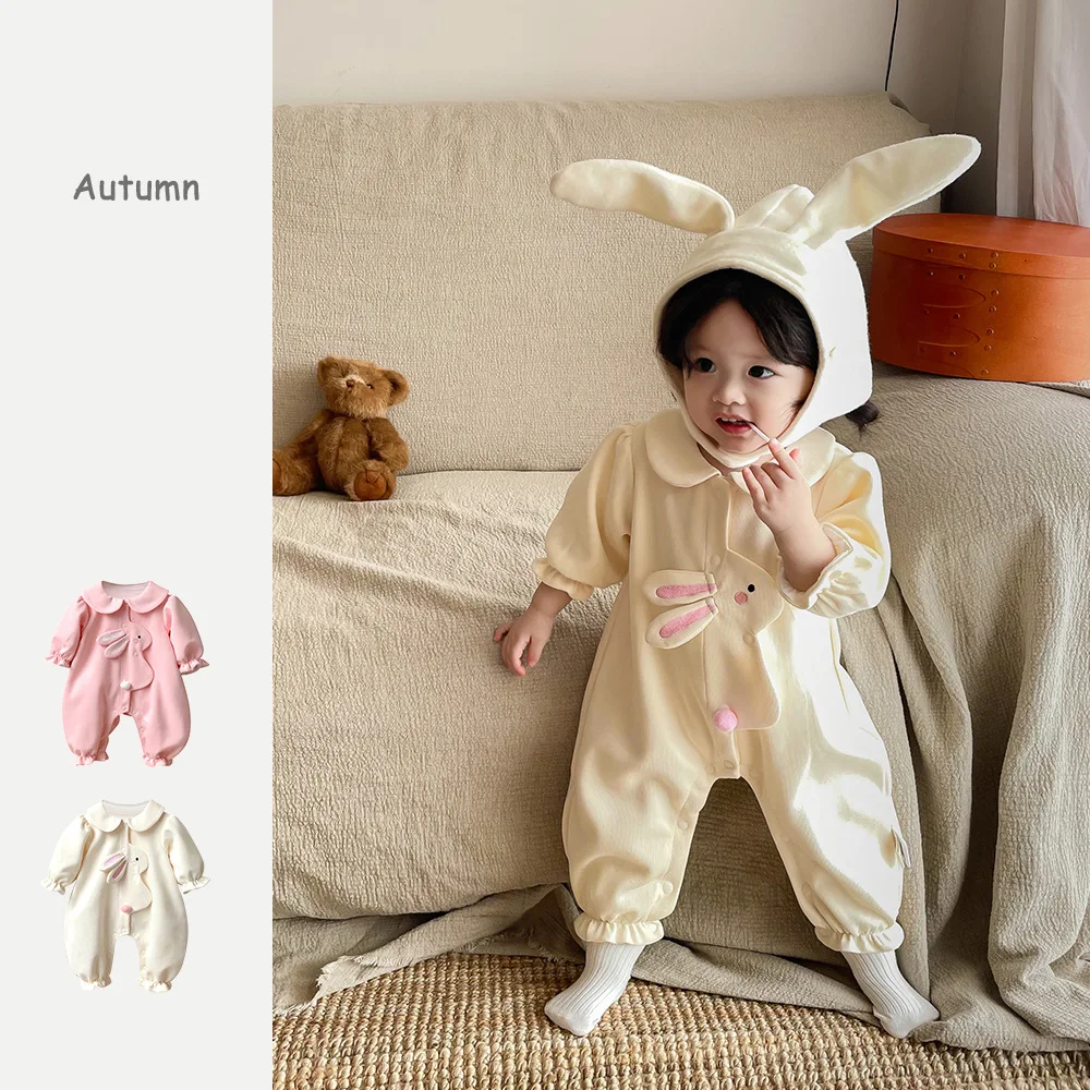 

2023 Spring Autumn Ins Baby Girls Bodysuit Cotton Rabbit Long Sleeve Cartoon Newborn Girls Rompers Infant Girls Outfits