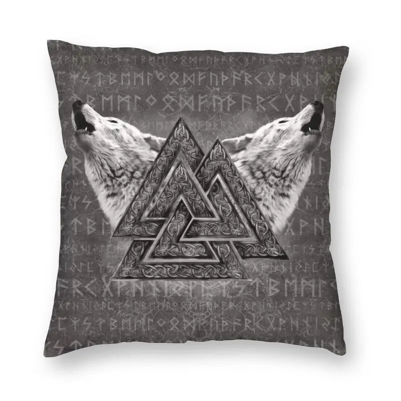 

Valknut Symbol And Wolves Cushion Covers Sofa Decoration Norse Viking Runes Square Throw Pillow Case 45x45cm