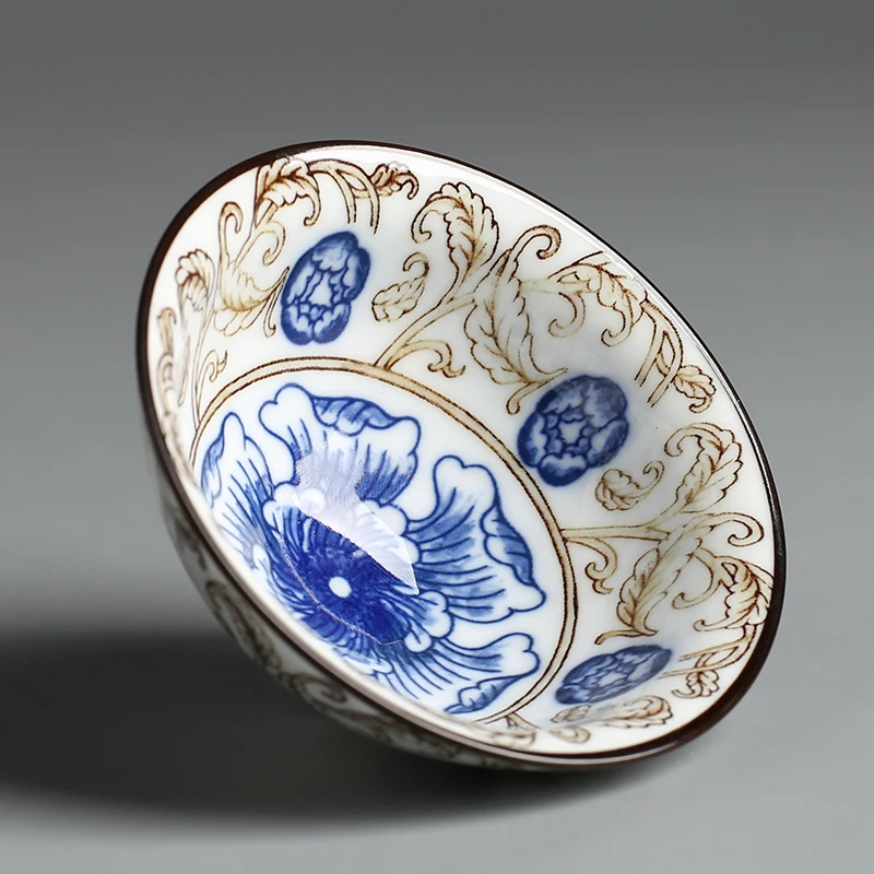 

Ceramic Large Master Tea Cup Colorful Blue and White Porcelain Kung Fu Tea Cup Bamboo Hat Tea Cup Personal Household Tea Cup