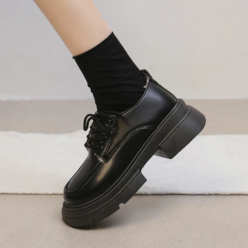 Кроссовки женские с круглым носком повседневные оксфорды платформа плоская