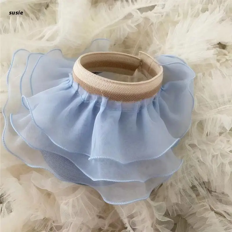 

Летняя соломенная шляпа с солнцезащитным козырьком для девочек, плиссированные прозрачные тюлевые украшения