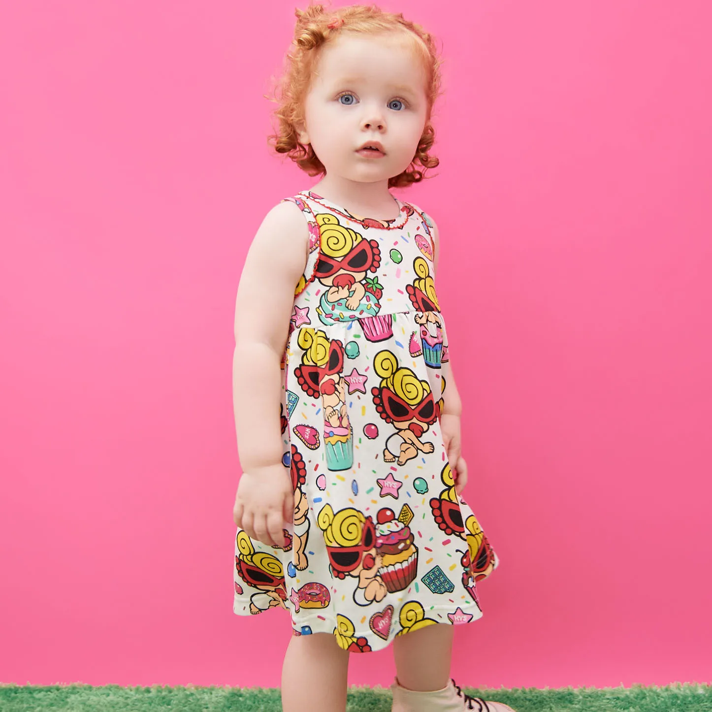 

2022 Summer New Ice Cream Doll Skirt Girls Cotton Dress Fashion Cute Print Tank Top Dress One Piece 1T to 7T