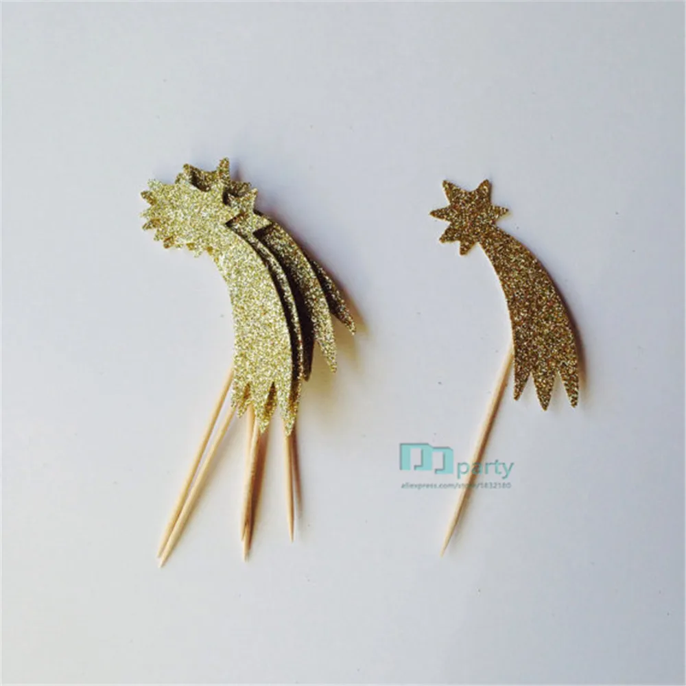 Метеор звезда золотой блестящий топпер для кексов - кекс с персонализированным номером на первый день рождения.