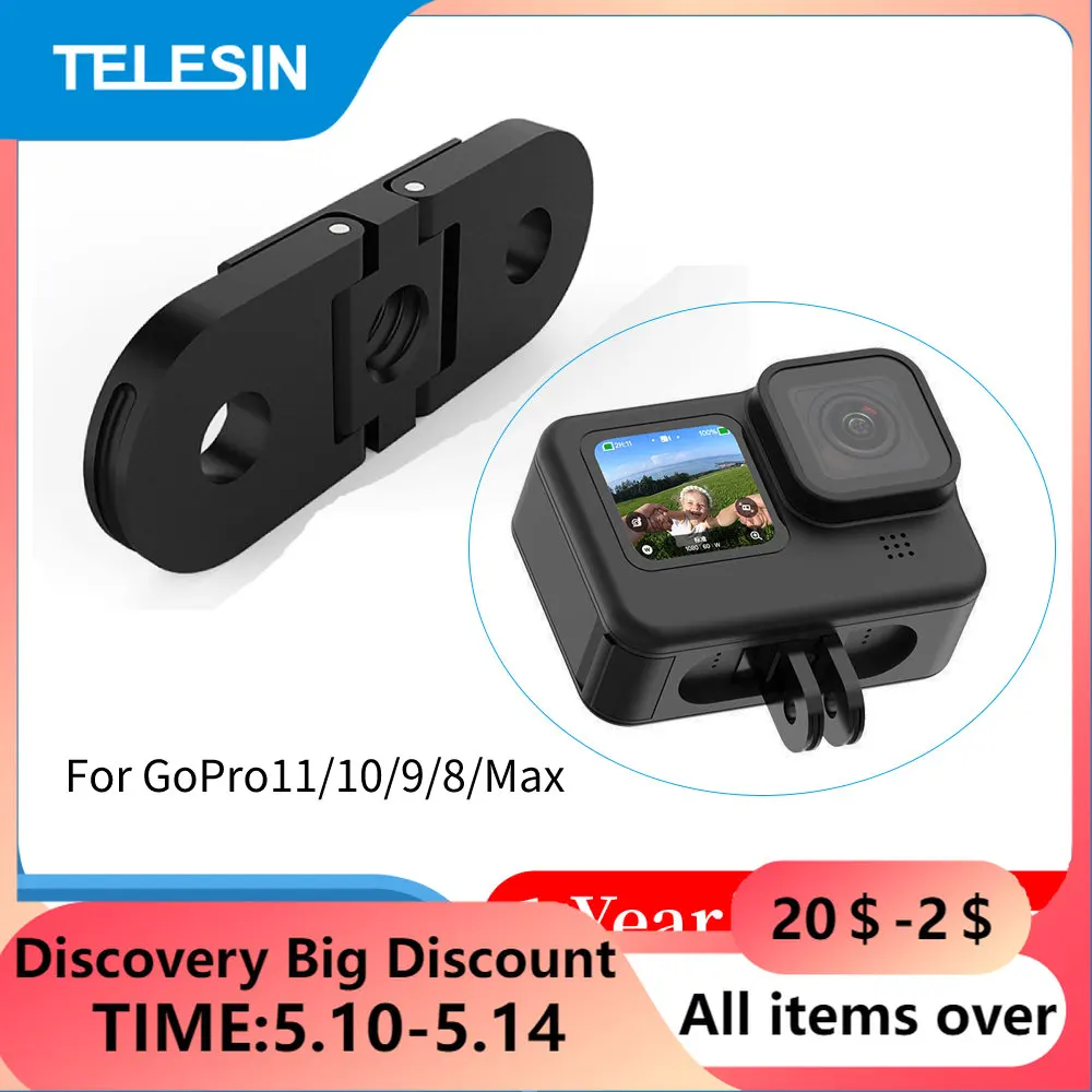 

TELESIN Tripod Mount Adapter For GoPro 11 Hero 10 9 8 Max Dual Interface Monopod Base for 1/4'' Tripod for GoPro11 Action Camera