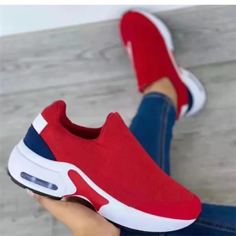 Fashion Vulcanized Sneakers Platform Solid Color Flats Ladies Shoes Casual Breathable Wedges Ladies Walking Sneakers