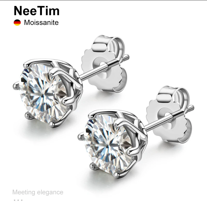 

NeeTim Real 0.5-1 Carat D Color Moissanite Diamond Stud Earrings For Women 925 Sterling Silver Fine Jewelry Valentine's Day Gift