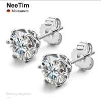 neetim real 0 5 1 carat d color moissanite diamond stud earrings for women 925 sterling silver fine jewelry valentines day gift