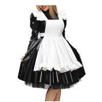 matte maid dress high neck long sleeve vestido gothic tutu dress lady a line pleated dress vintage cosplay uniform