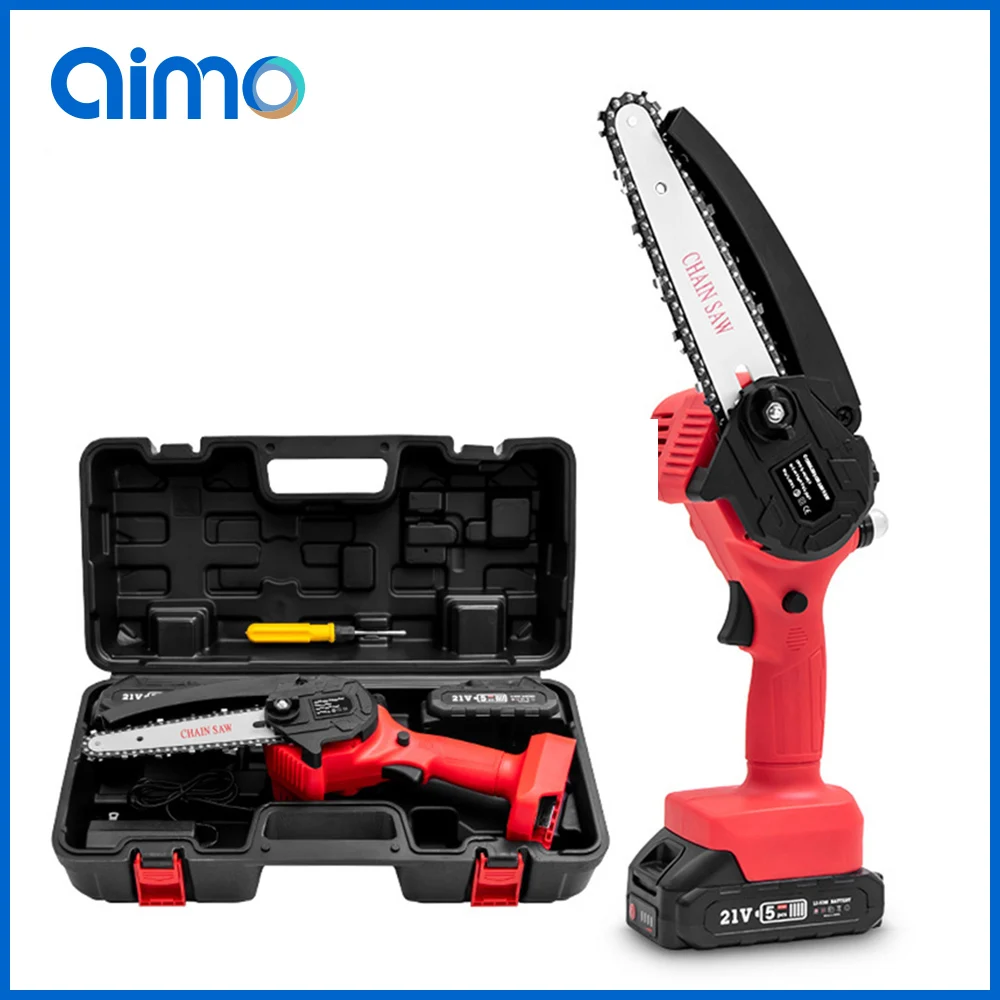

AIMO 6 Inch 1000W 21V Chainsaw Cordless Mini Handheld Pruning Saw Portable Woodworking Chainsaw Cutting Tool