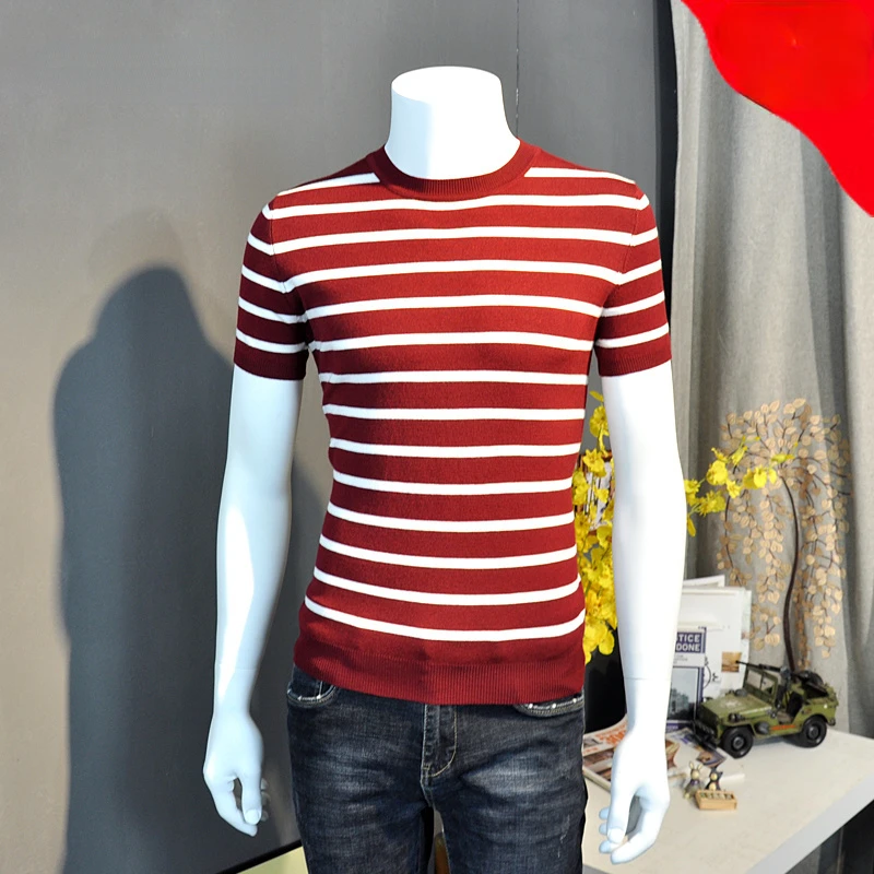 

2022 new men's T-shirt sweater men's Korean version of the slim knitted sweater short-sleeved men's bottoming shirt, top
