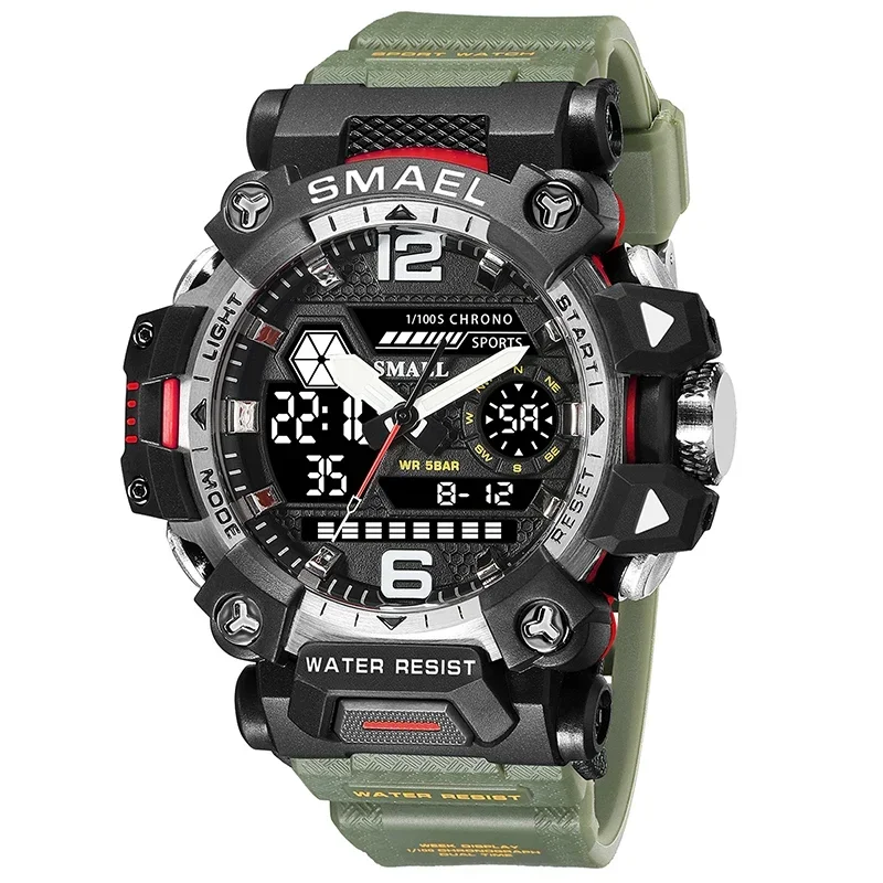 

Sport Watches Men's 50m Waterproof Watch Military Man Wristwatch Digital Dual Display Wristwatch Outdoor Sports Luminous Watch