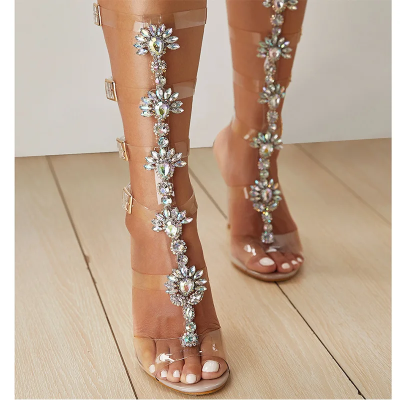 

Fashion Rhinestone Stiletto Women's Shoes Transparent PVC High Heels Buckle High Sandals women sandals high heels