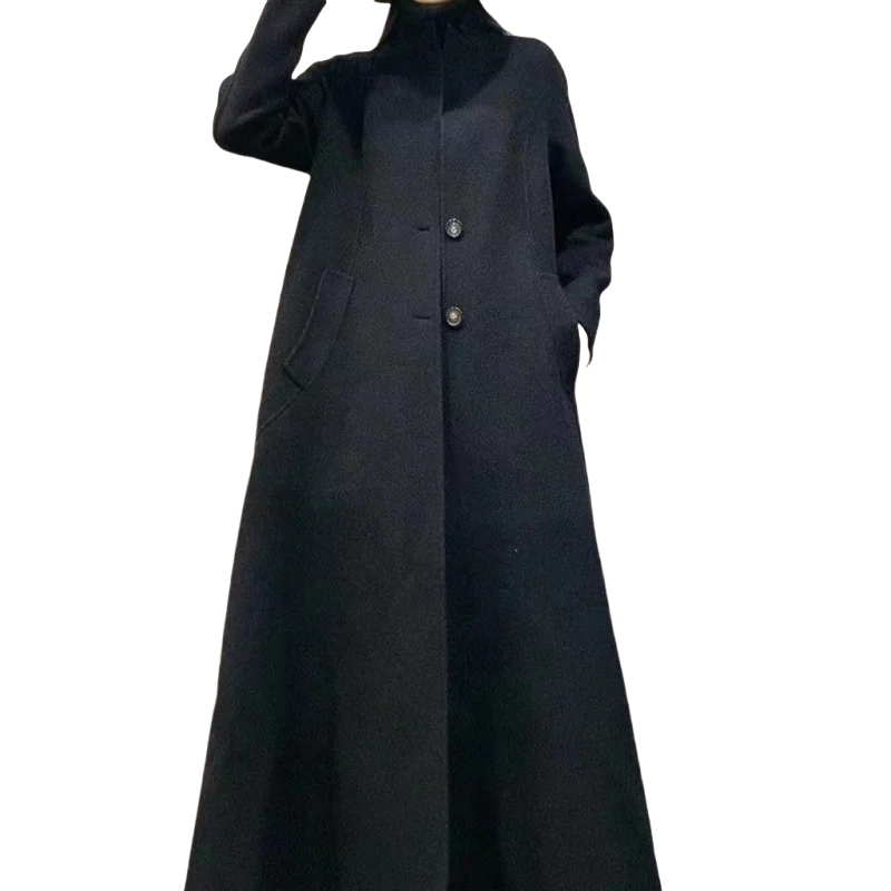 Vefadisa 2024 осенне-зимнее новое черное женское шерстяное пальто с воротником-стойкой