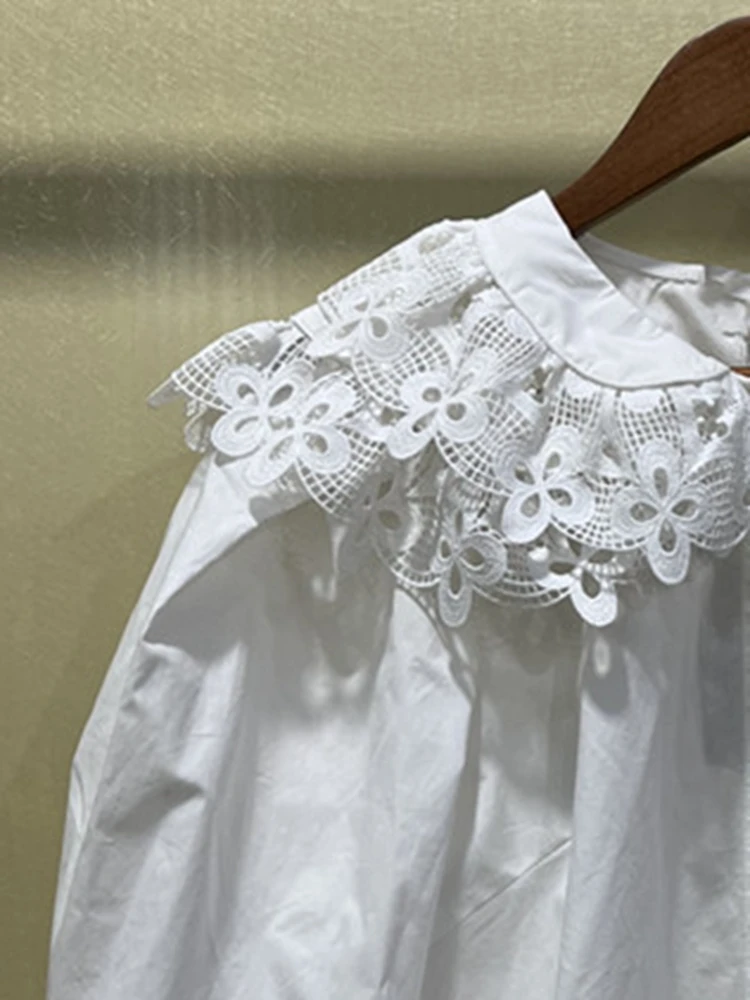 

2022 Spring and Summer New Palace Style Doll Collar Lace Edge Puff Sleeve Shirt Women Shirt