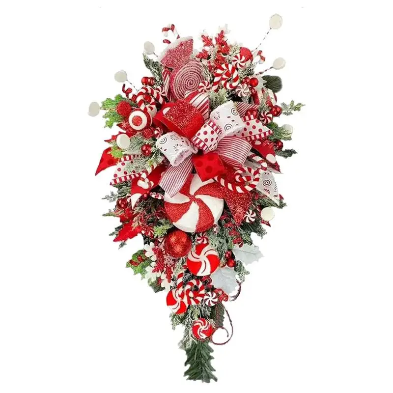 

Christmas Candy Cane Swag Home Garden Decor Candy Cane Wreath Window Door Hanging 21 Inches Candy Swag Accessories