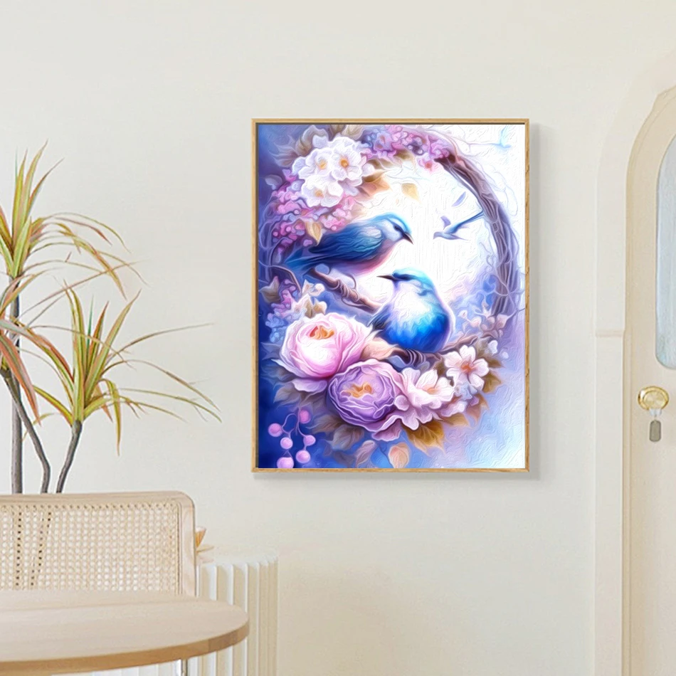 Набор для рисования по номерам на холсте фиолетовые цветы птицы животные