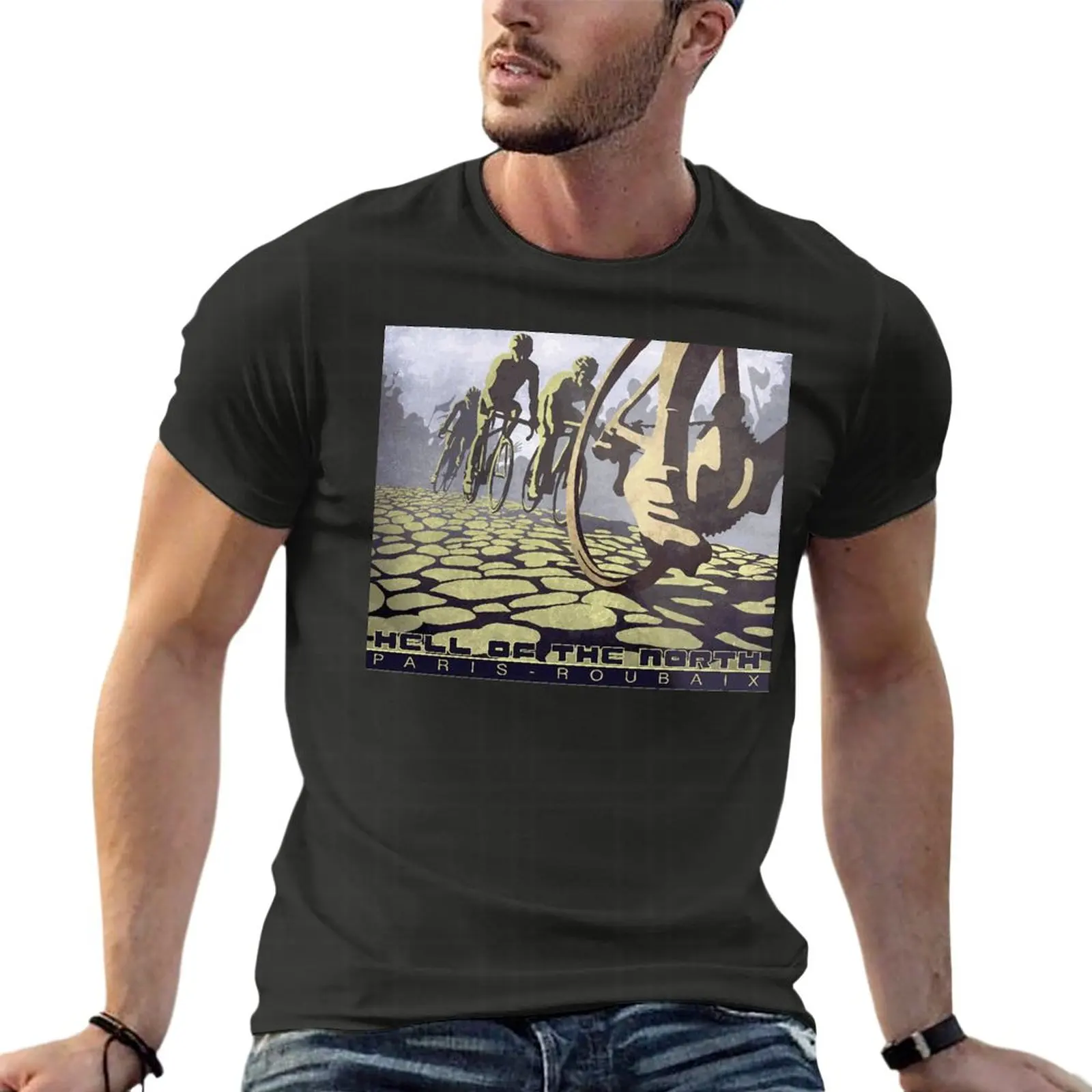

Cycling Illustration Hell Of The North Retro Paris Roubaix Oversize T Shirts Printed Mens Clothes Short Sleeve Streetwear Plus S