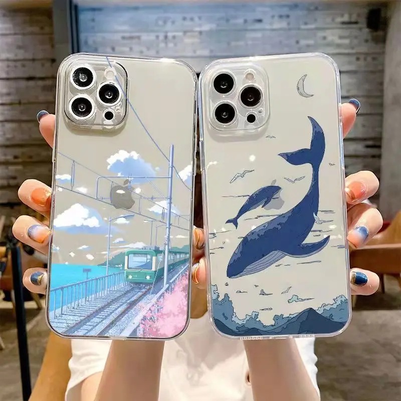 

Cartoon Whale Anime Train Trip Phone Cover For iPhone 11 12 13 14Pro Max X XR XS Max 6 6S 7 8 Plus 13Mini Soft Silicone TPU Case