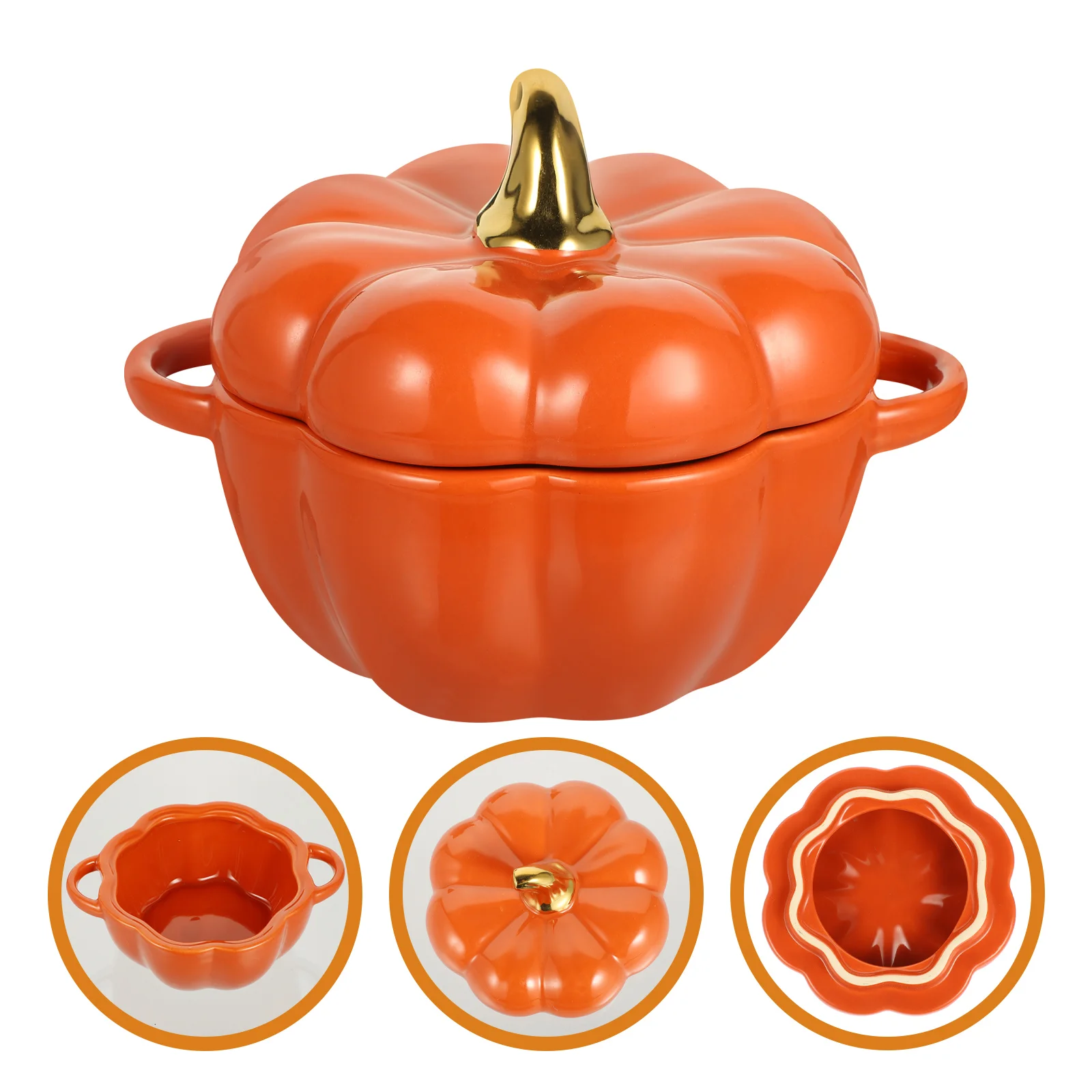 

Pumpkin Bowl Portable Soup Bowls Fall Decor Ceramic Rice Lids Oven Container Storage Pot