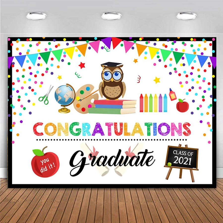 

Kindergarten Congrats Grad Backdrop for Kids Photo Booth Congratulations Graduate Party Wall Banner Photography Background Prom